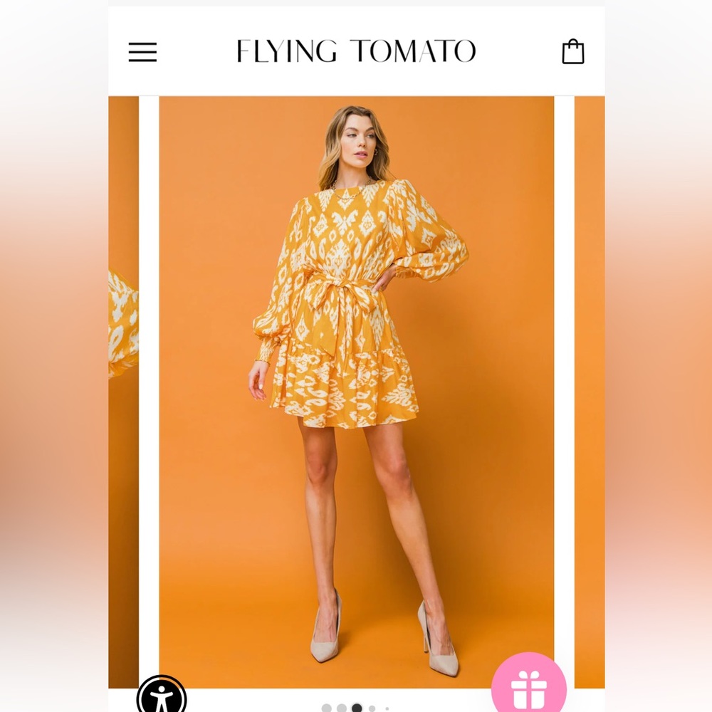 Flying Tomato Mustard Yellow and White Ikat Long-Sleeve Dress - Picture 6 of 7